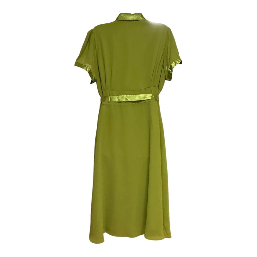 Jessica London Pleated Midi Dress Women 16W Green Excellent Short Sleeve Belted - Picture 4 of 6